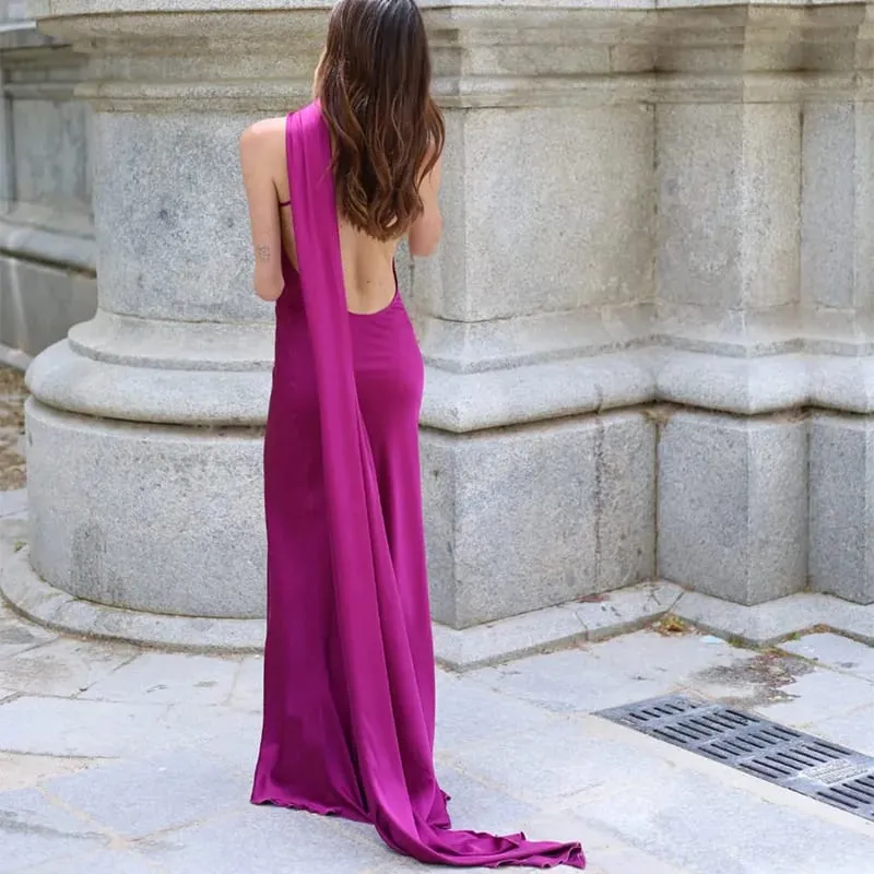 Backless Satin Long Sling Dress Women V Neck Sleeveless Slit Solid Sexy Party Dresses 2026 Summer Lady Vacation Evening Robes — image 23