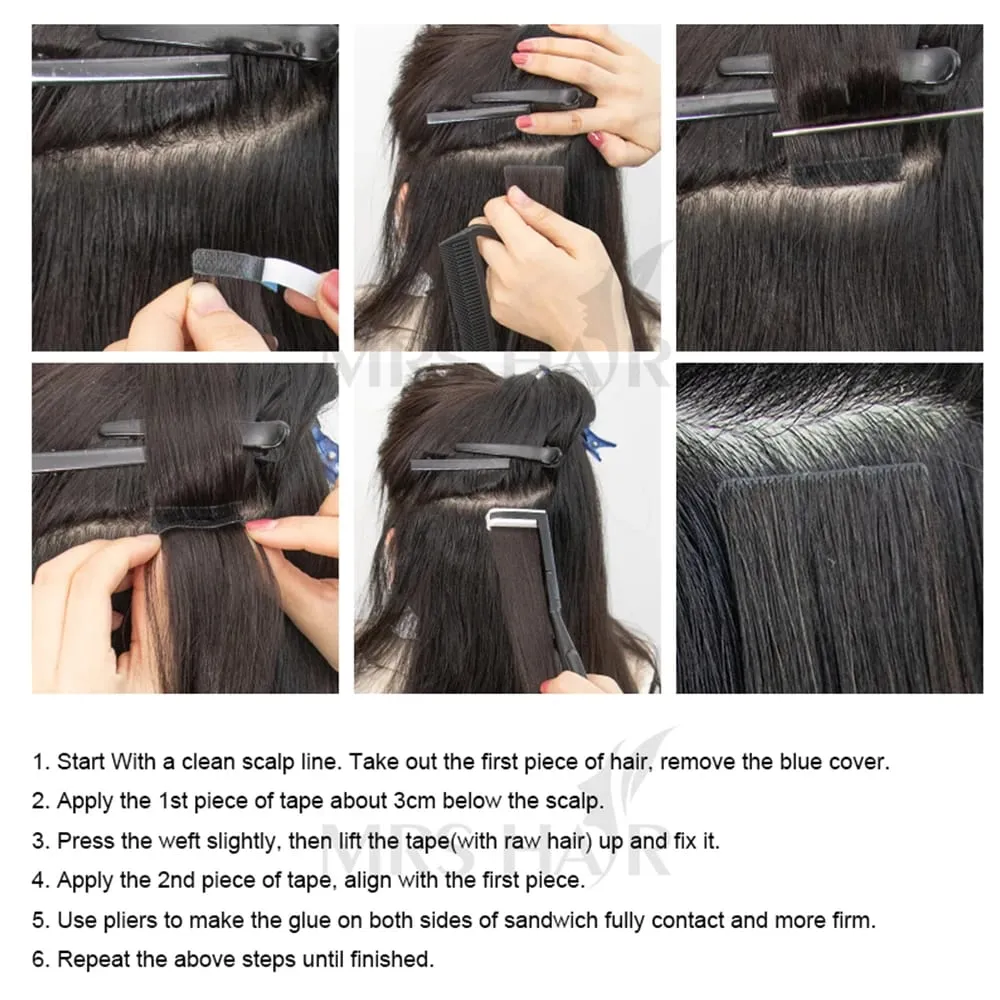 Injected Tape in Extensions Human Hair Invisible Tape in Hair Extensions 1B Natural Seamless PU Weft Tape On Hair 10pcs/pack