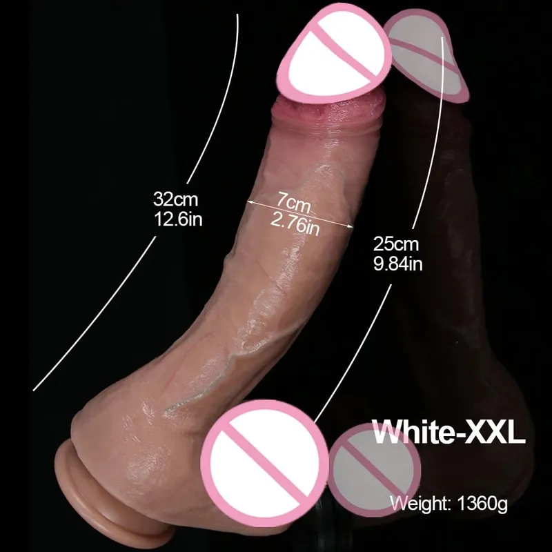XXL Wihte Silicone Realistic Dildo Soft Dick Suction Cup Penis Anal Sex Toys Women G-spot Stimulator with Curved Shaft and Ball