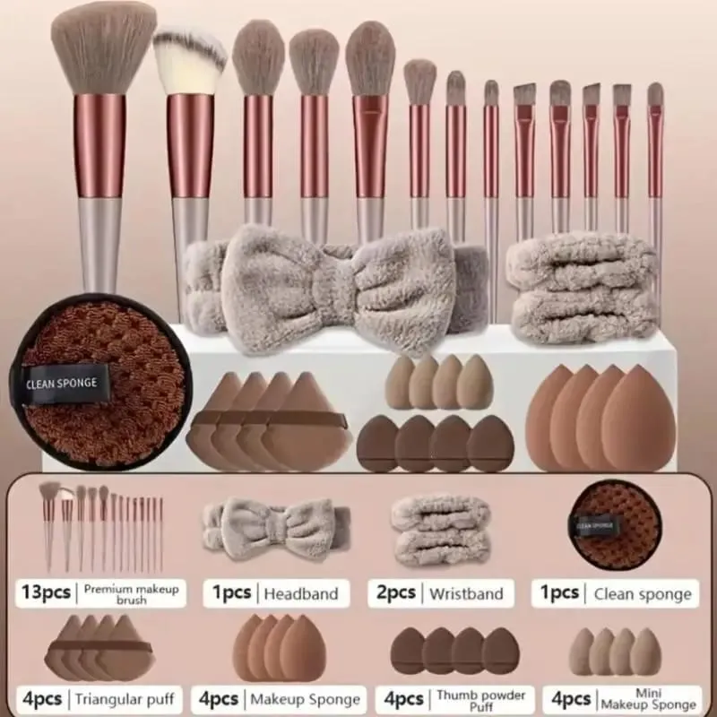 20/33Pcs Makeup Tool Kit Full Set with Makeup Puffs Brushes Beauty Sponges for Make‑up & Makeup Removal
