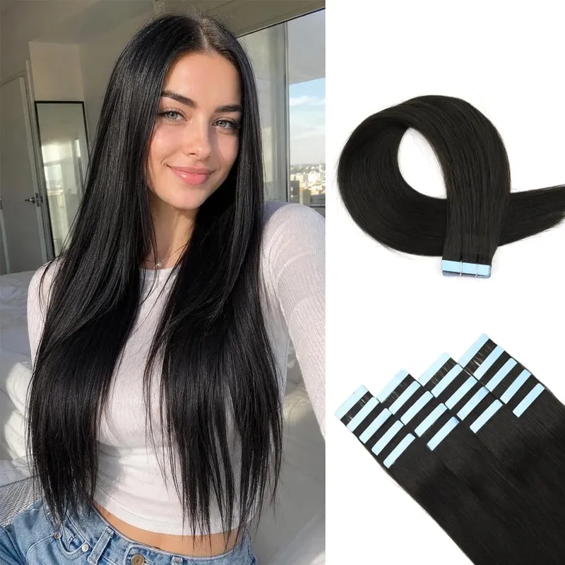 Natural Hair Tape in Extensions 100% Remy Human Hair Extensions Straight Balayage Brown Seamless Glue On Hair For Woman 20pcs