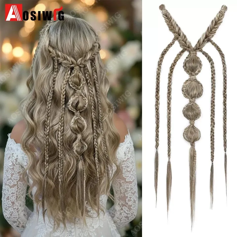 Elf Style Half Head Braided Hair Extensions Synthetic Clip In Braids Hairpiece Natural Black Dark Brown Fake Hair for Women Dail