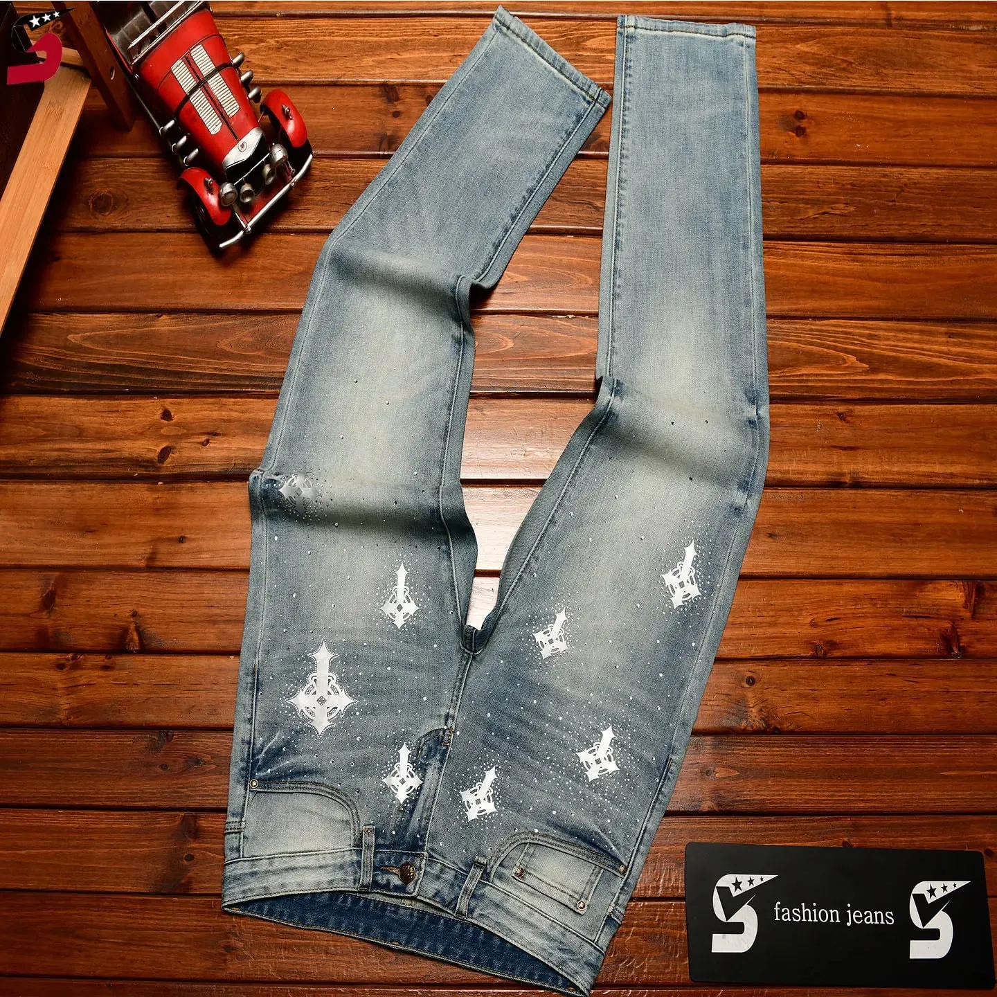 Jeans Men's Summer High-end Cotton Stretch Slim Fit Skinny Pants Washed Casual All-match Fashion Denim Trousers — image 5
