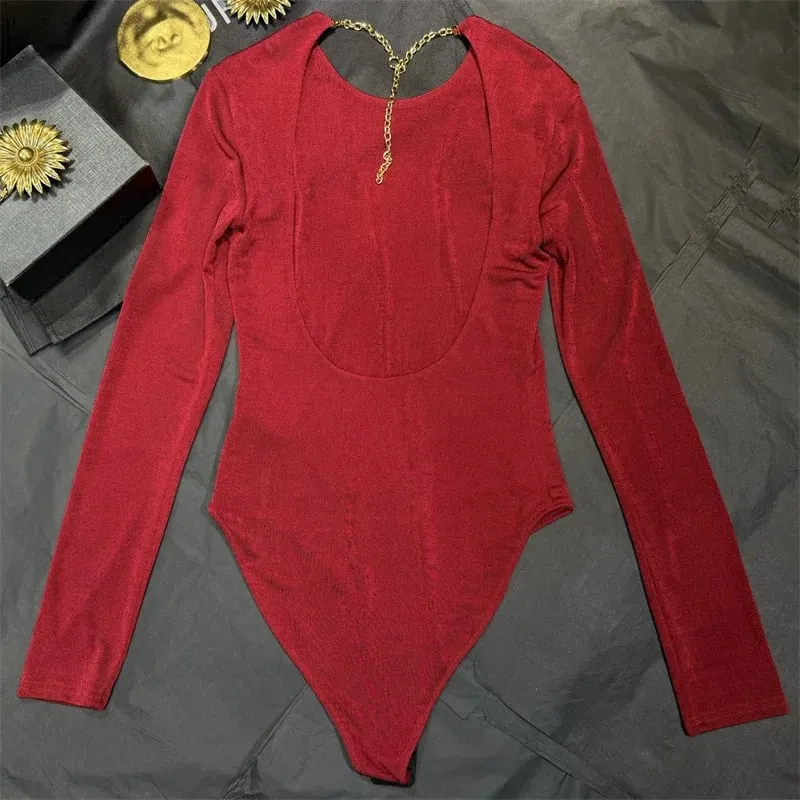 women's bodysuit New elastic knitted slim fit women's long sleeved top for autumn 2026 Sexy backless women's corset y2k T-shirt — image 2