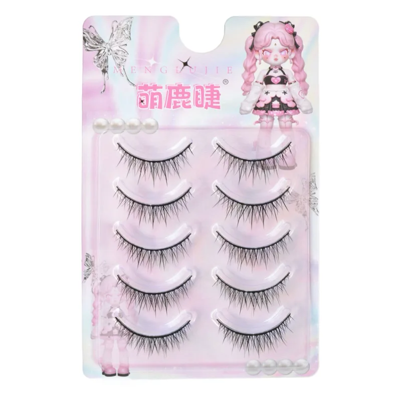5 Pairs Korean Style Baby Straight Lashes Hard Band False Eyelashes Natural Fish Tail Design Fo Cosplay Daily Eye Lash Makeup