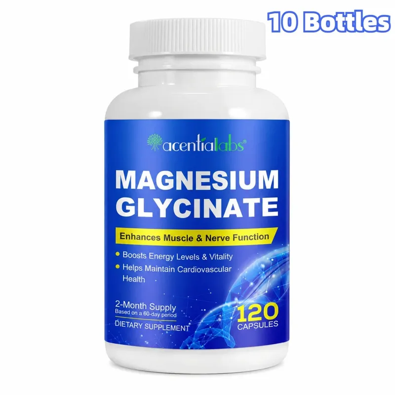 Acentiallabs Magnesiumglycinaat 120 capsules - Puur biologisch Vegetarisch Ondersteunt de gezondheid van de botten Slaap- en spierzenuwondersteuning
