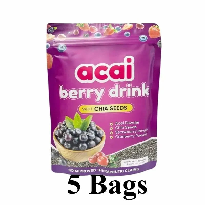 Acai Berry Drink Pulver med Chiafrön Jordgubbstranbär för antioxidant dagligt välbefinnande och immunförsvar Vuxen 40g