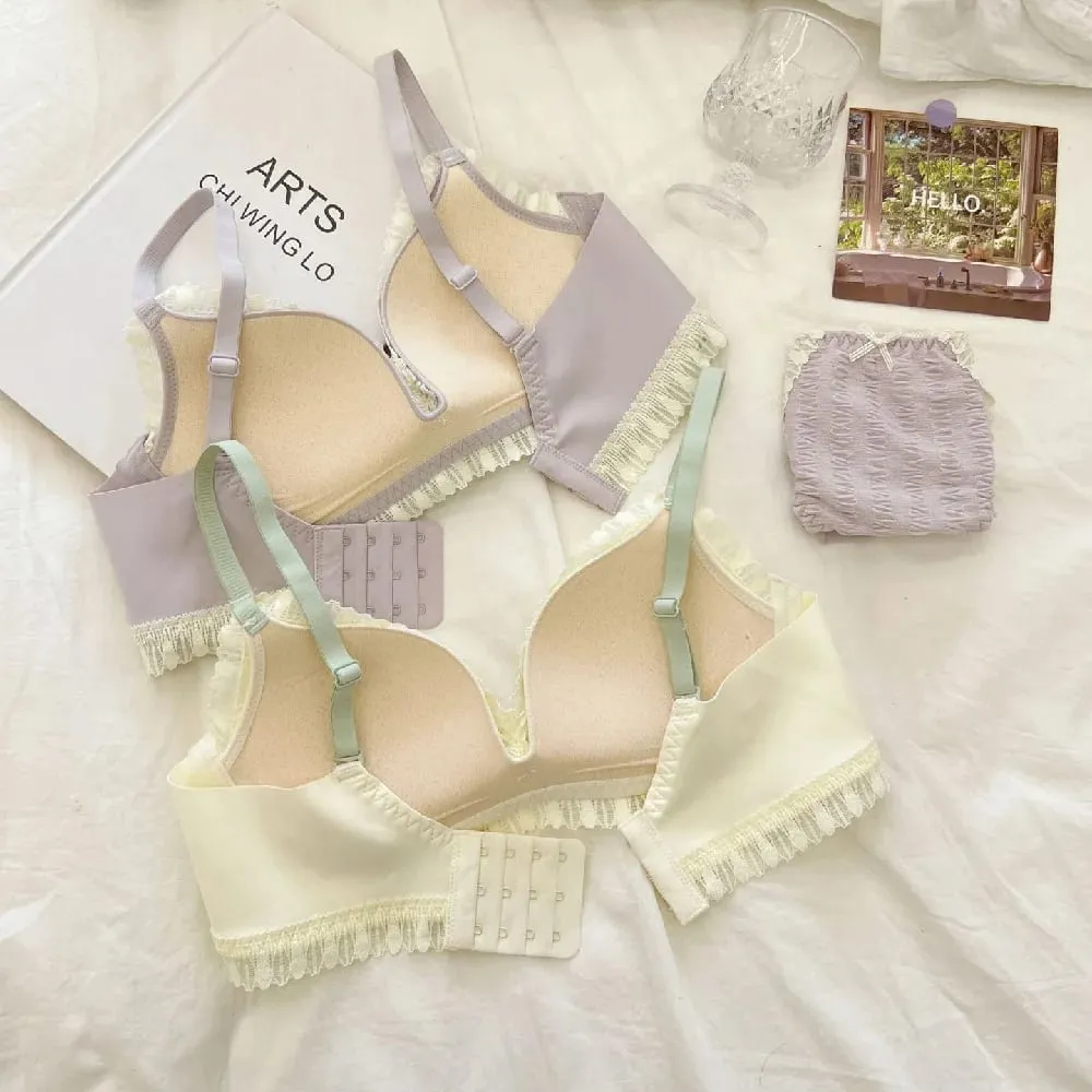 Jeunes filles intimes 2026 nouvelle petite Lingerie confortable sans couture une pièce soutien-gorge et culotte ensembles dentelle nœud sous-vêtements de femme