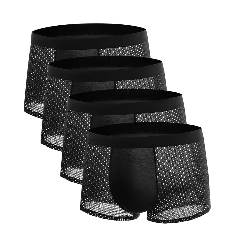 4pcs Men's Underwear Ice Feel Mesh Men Boxershorts Plus Size Panties Solid Sexy Men Boxer Summer Breathable Intimate Underpants