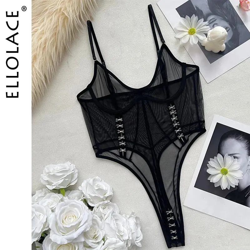 Ellolace Exclusive Lingeries Femme Ultra Hot Sheer Open Crotch Bodysuit Spicy Girls' Intimates Sexy Backless Women's Outfits