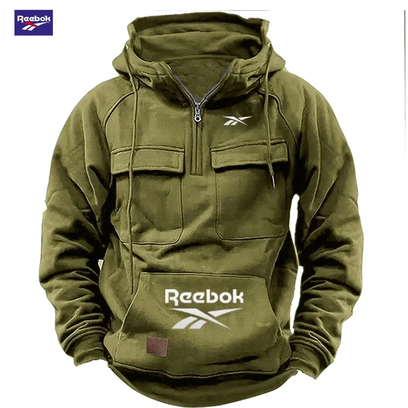 2026 Reebok Logo Multi-Pocket Design Hoodie - The Top Choice for Fashionable Autumn and Winter, a Semi-Zippered Hooded Comforta — image 5