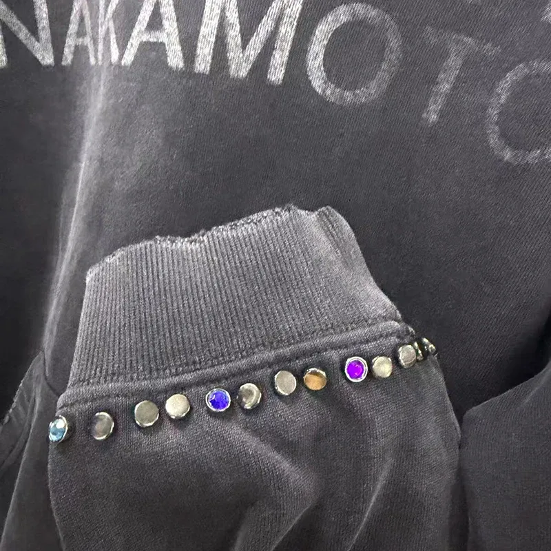 26SS Autumn Winter New Arrival Satoshi Nakamoto Hooded Sweatshirts Destructo Studded Washed Cotton Hooded Unisex Pullover — image 7