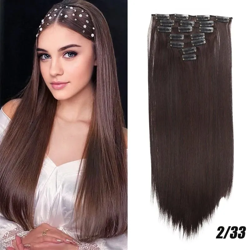 Synthetic 7-piece set with 16 card synthetic straight hair extensions suitable for women's daily party use — image 10