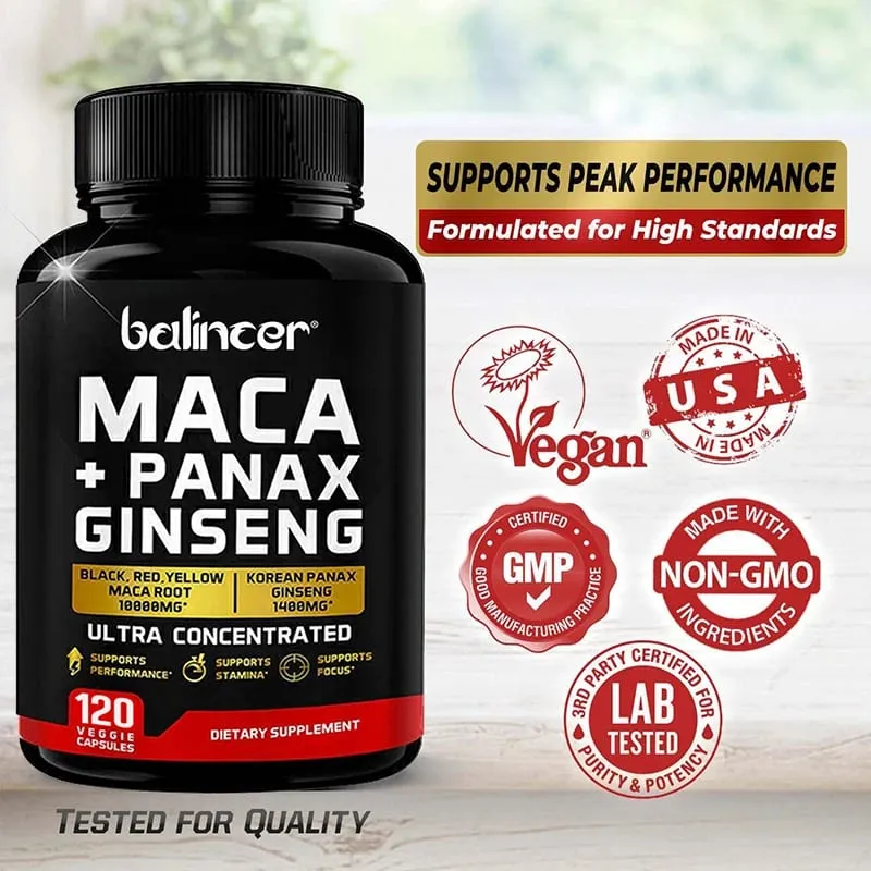 Maca & Ginseng Capsules 10000mg (Yellow+Red+Black) Extract Strength Endurance Muscle Mass Energy & Muscle Support — image 6
