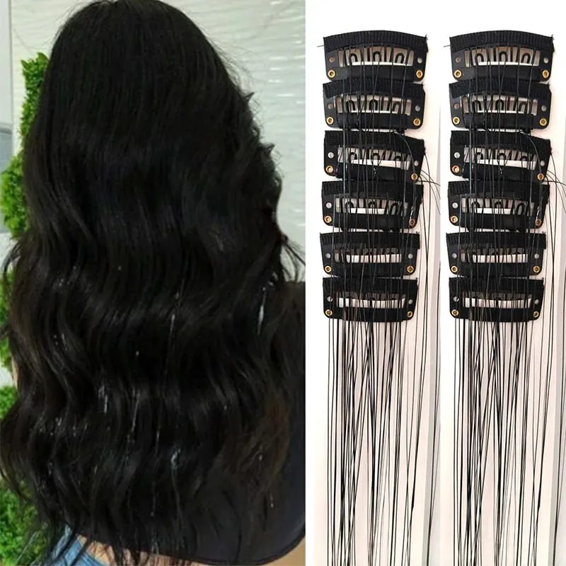 12pcs Per Pack of BB Hair Clips Shiny Metallic Hair Extensions with Clips Synthetic Hair Sparkling Hair Accessories for Women