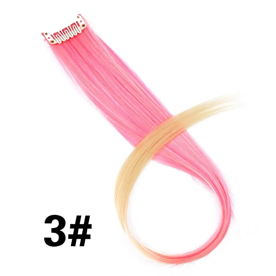 Extensiones de cabello de color liso con Clip para resaltar el cabello de arcoíris, rosa, azul, morado, sintético, con Clips para mujeres y niñas — image 9