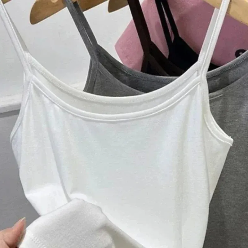 Women Sexy Milk Silk Tops Spaghetti Strap Tops Solid Color Strap Slim Vest Female Basic Tanks Bra Underwear Summer Base Shirt — image 6