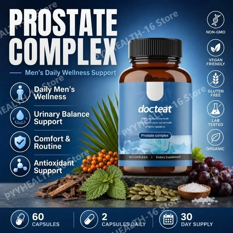 Docteat Prostate Complex Capsules Supports Prostate Health and Urinary Flow with Saw Palmetto Pumpkin Seed Extract 60 Capsules — image 1