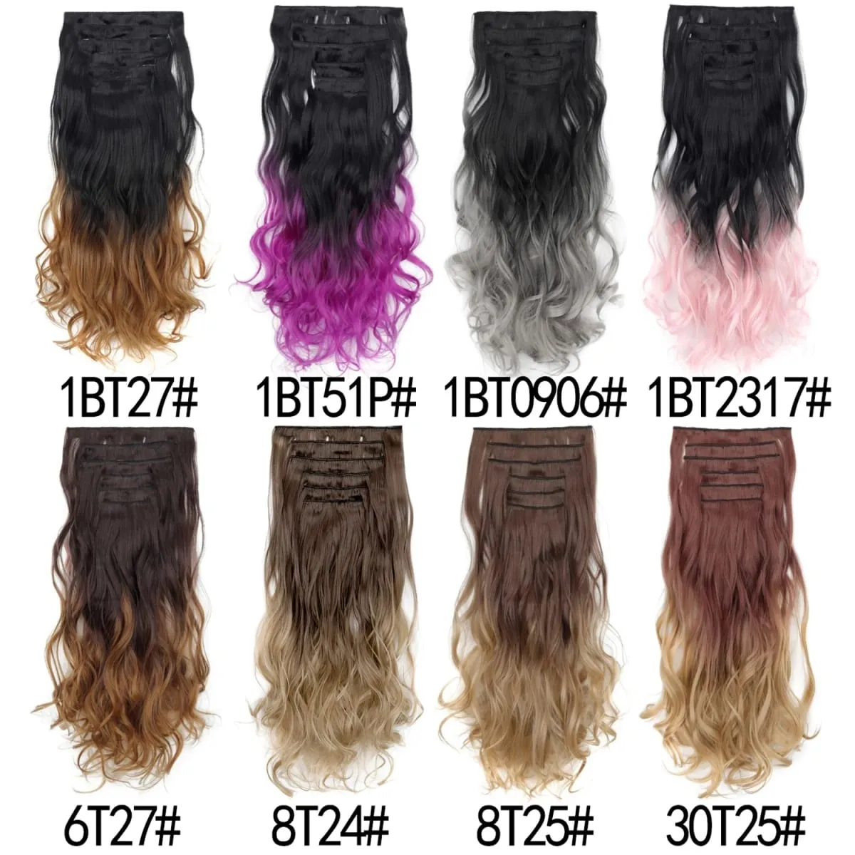 Clip In Hair Extensions 6pcs Full Head Long Wavy Curly Hairpieces Colorfull Synthetic Hair for Women’s Daily & Party Styling