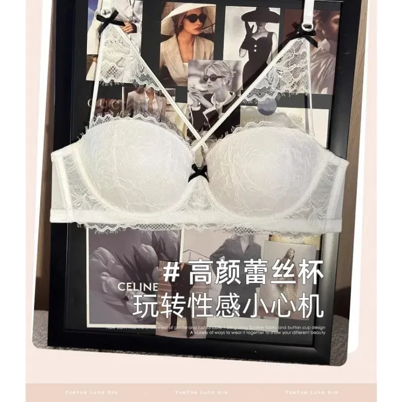 Japanese Anime Lingerie Set No Underwire - Summer Bralette Small Breasts Sexy Push Up Lace Bra Comfort Wireless Gather MOYISU — image 6