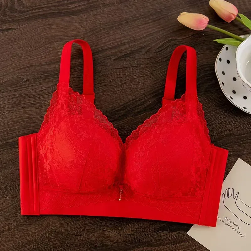 Bra Push-Up Tebal Berenda Seksi untuk Payudara Kecil Lingerie Bebas Kawat Nyaman Dapat Disesuaikan Anti-kendur