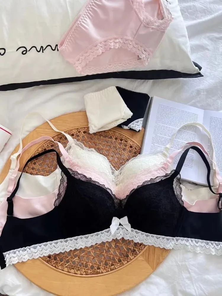 Japanese Anime Lace Bra Set Push Up Wireless Bralette Small Bust Seamless Sexy Triangle Cup Lingerie Set Spring Summer MOYISU — image 1