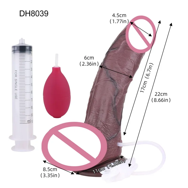 Silicone Lifelike Double Layers Ejaculating Penis Squirting Long Dildo With Sucker Anal Sex Toys For Men Women Masturbator