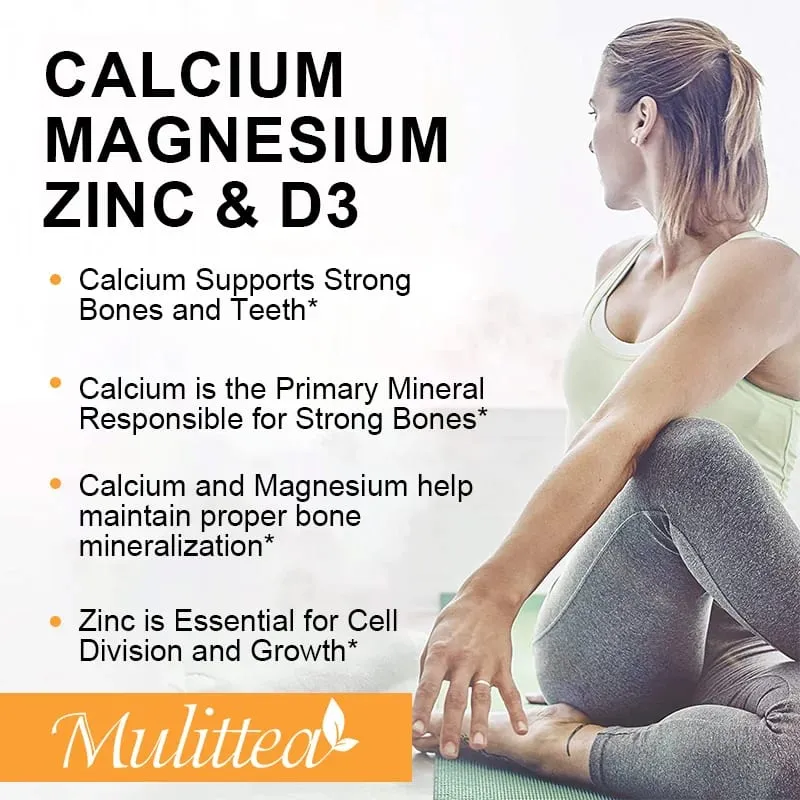 Mulittea Calcium Magnesium Zinc Capsules with Vitamin D3 for Strong Bones & Nervous System Health & Promotes Cell Growth — image 2