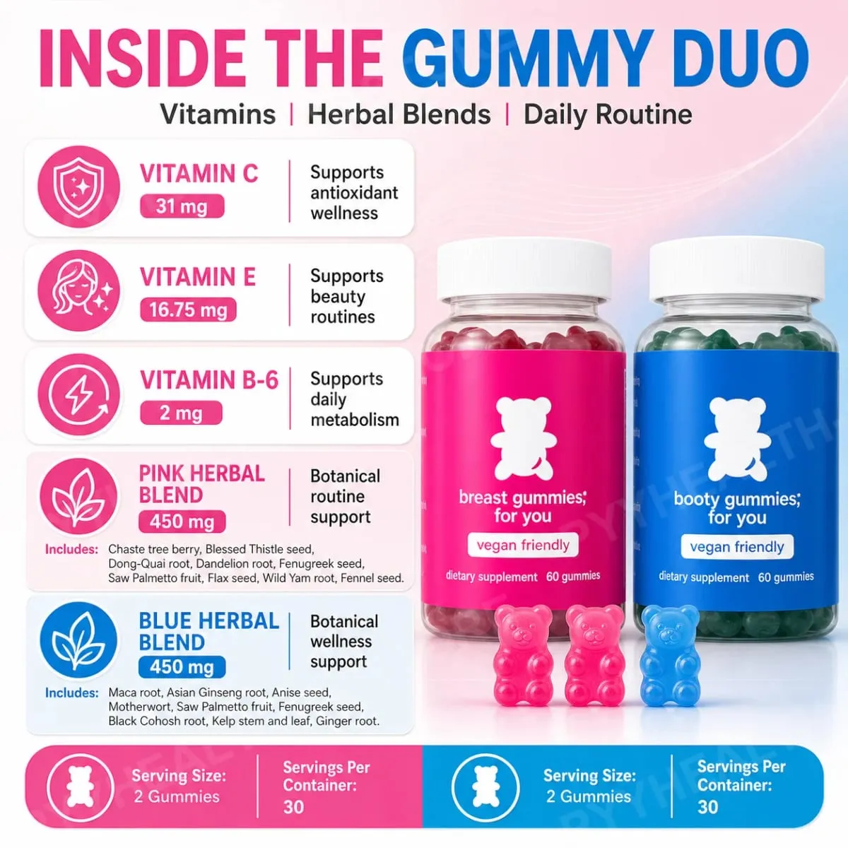 Top&Peach Support Combo Pack Multivitamin Gummies for Women Includes Herbal Extracts & Essential Vitamins Gluten Free 60 Count