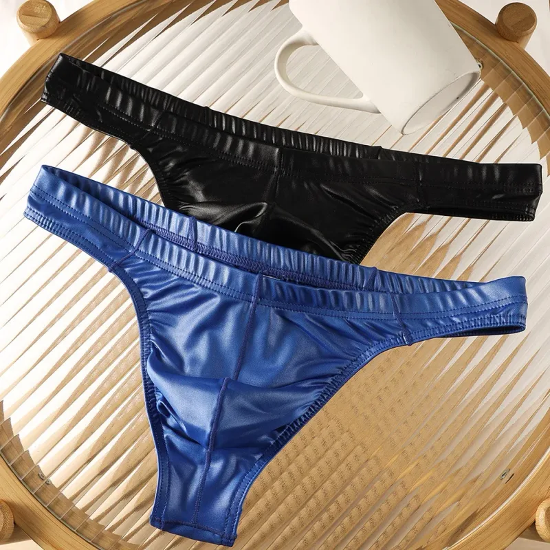 Men Faux Leather Sexy Sissy Briefs G-string Thong T-Back Large Pouch Soft Very Hot Lingerie Underwear For Man Unisex Panties — image 2