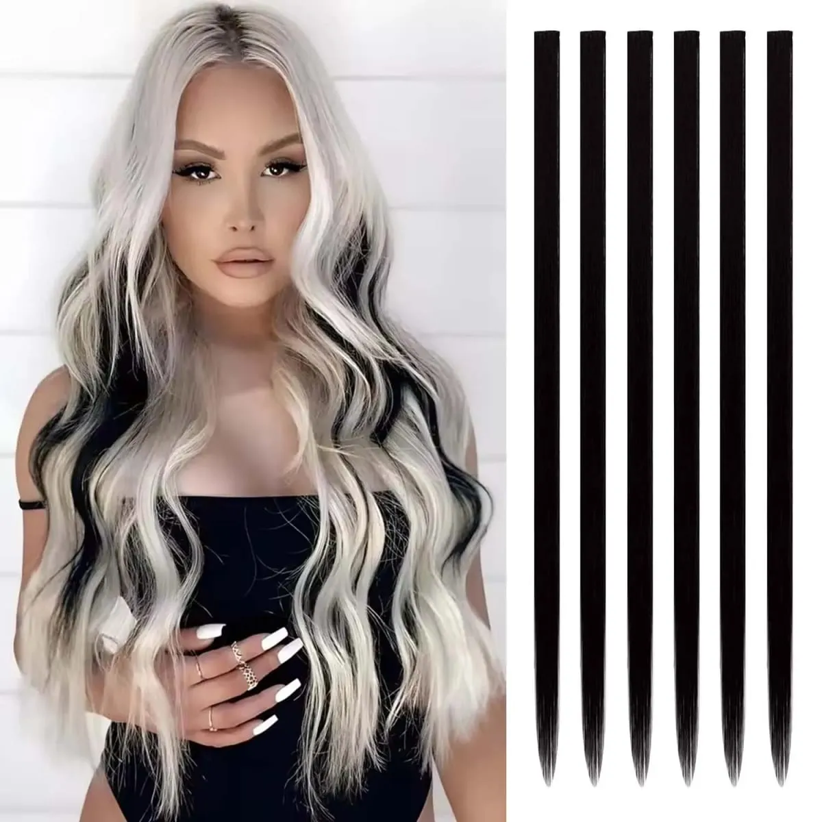 Estensioni a clip da 6 pezzi Estensioni sintetiche per capelli colorati da 24 pollici Punti salienti del partito Posticci lunghi dritti per donne Ragazza per bambini