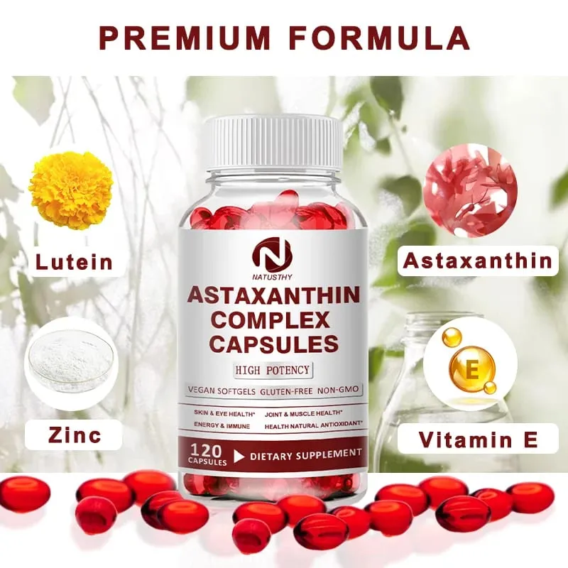 Astaxanthin Complex Capsules 12mg for Brain Heart Joint Bone Eye Skin Immune System Health