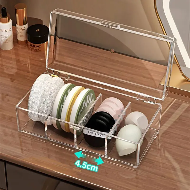 Stackable Acrylic Makeup Brushes Storage Box with Lid Clear Makeup Sponges Organizer Dustproof Cosmetic Tools Puff Storage Case