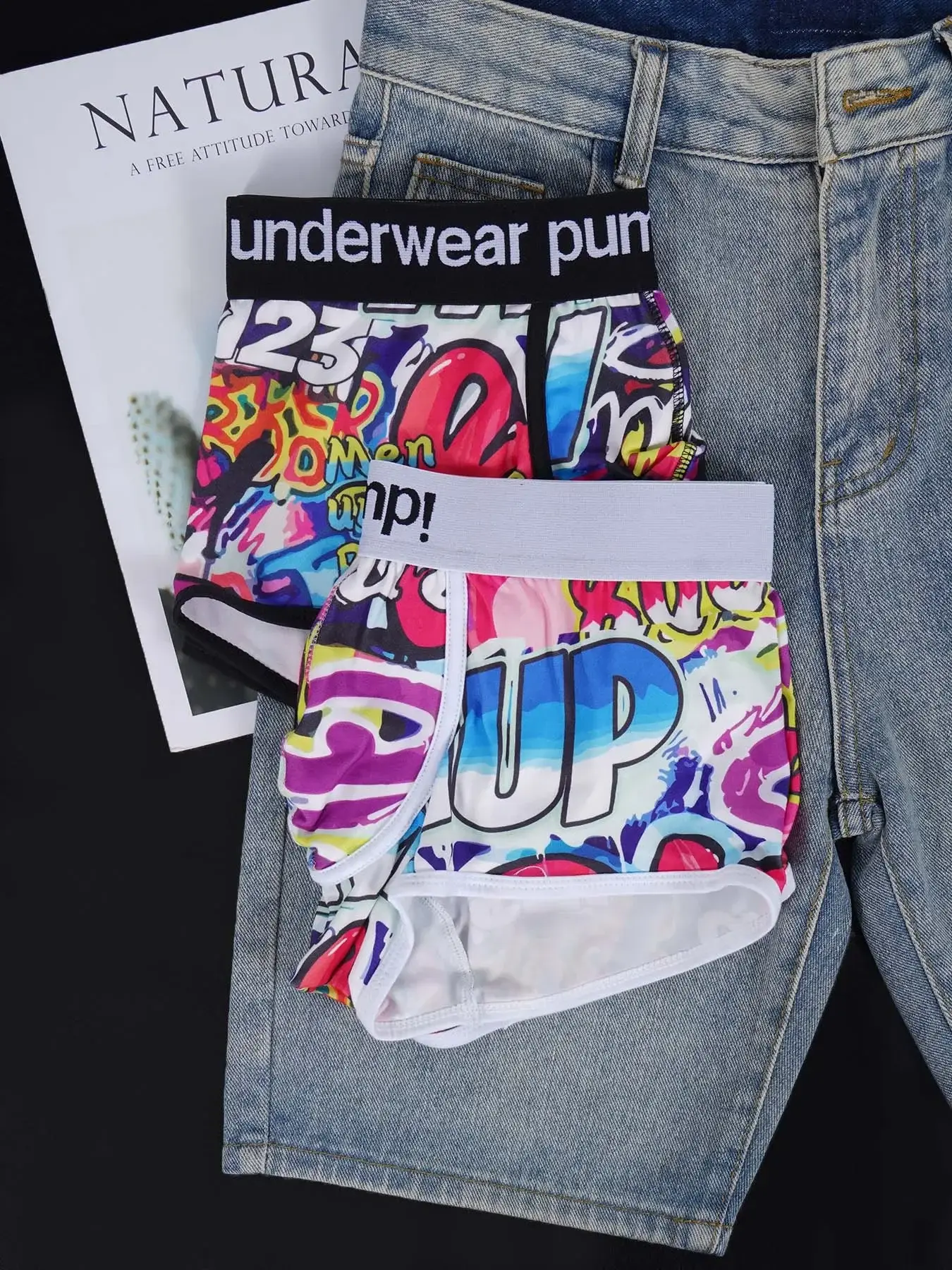 1- 4 Nam Cotton Nylon Pha Quần Sịp Boxer Toàn Graffiti In Rộng Dây Thắt Lưng Co Giãn Không Bó Sát thời Trang Thể Thao Quần Lót — image 3
