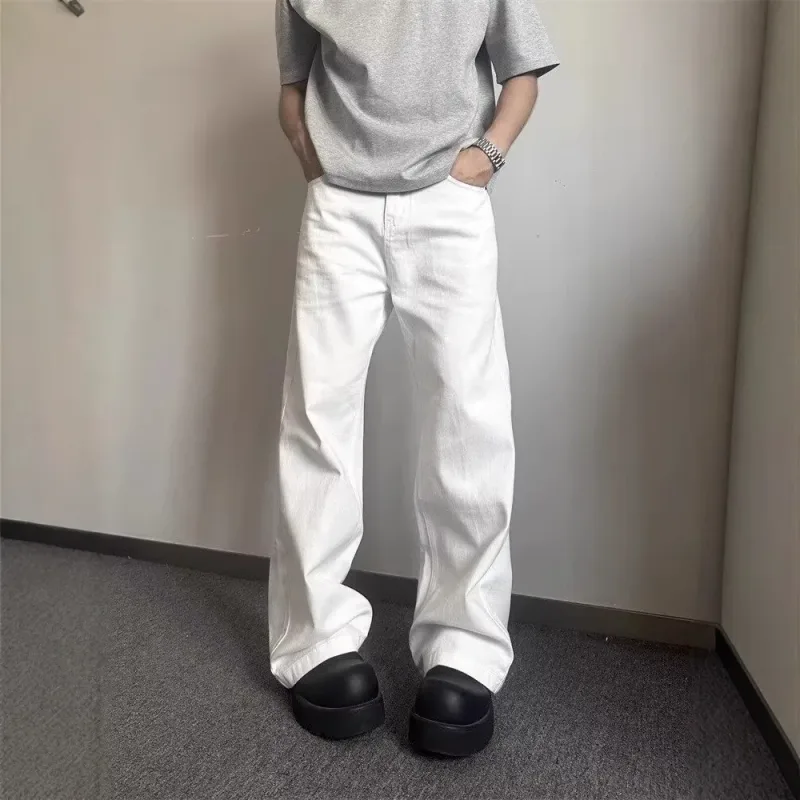 Y2K Blade Jeans Men Cleanfit White Denim Pants High Street Vibe High Waist Straight Flare Trousers Fashion Casual Streetwear