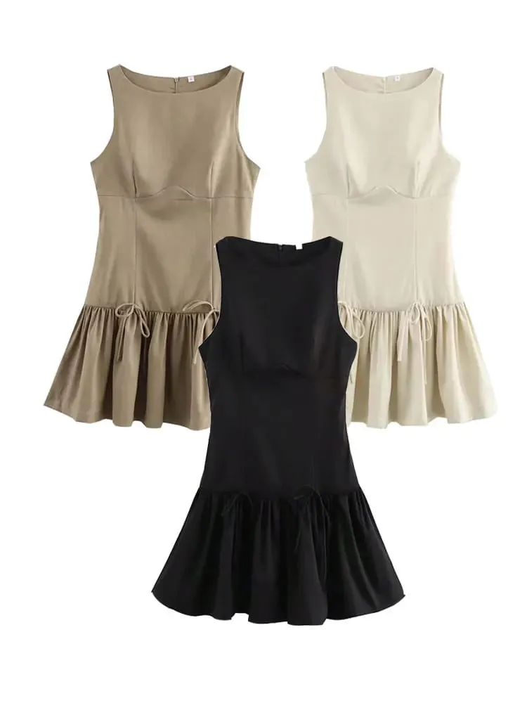 HH Womens Sleeveless Back Zipper Mini Dress Ruffle Hem Bow O Neck Sleeveless Dresses Sexy Casual Beach Vacation Party Dress — image 6