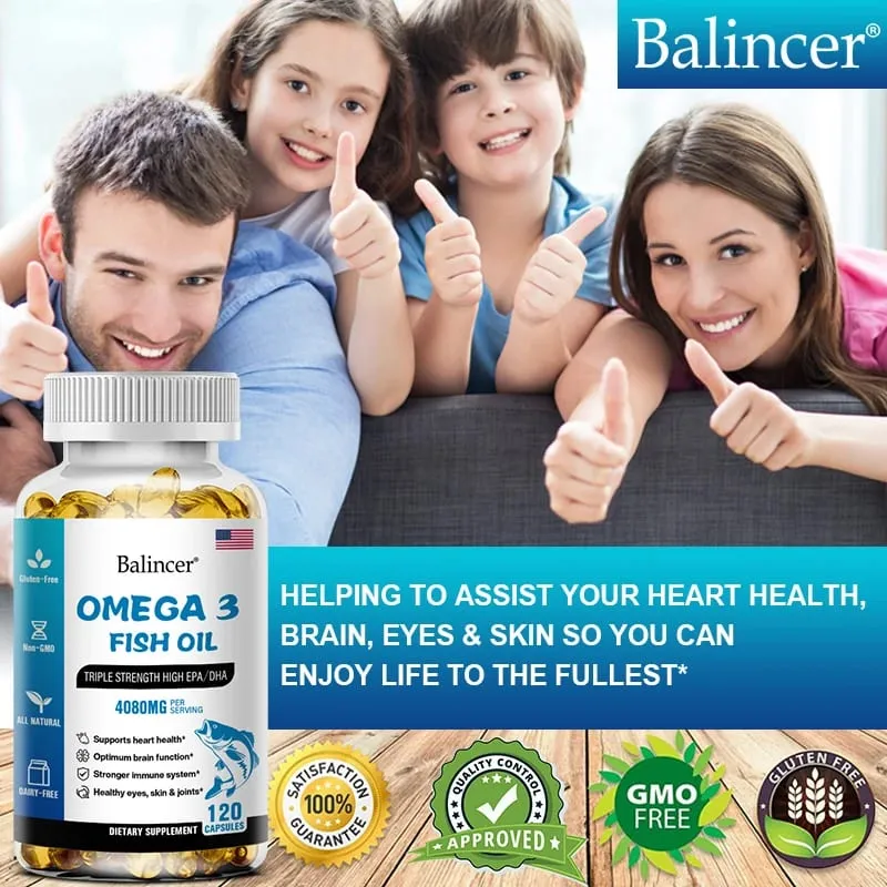 Balincer Wild Caught Omega 3 Fish Oil Softgels- Triple Strength High EPA 1200mg DHA 900mg Non-GMO Gluten Free Dietary Supplement — image 4