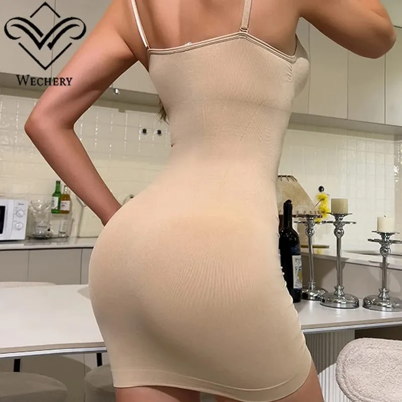 Wechery Female Clothing Body Shaper Tummy Control Dresses Soft Slips High Elasticity V-neck Strapless Women's Dress — image 5