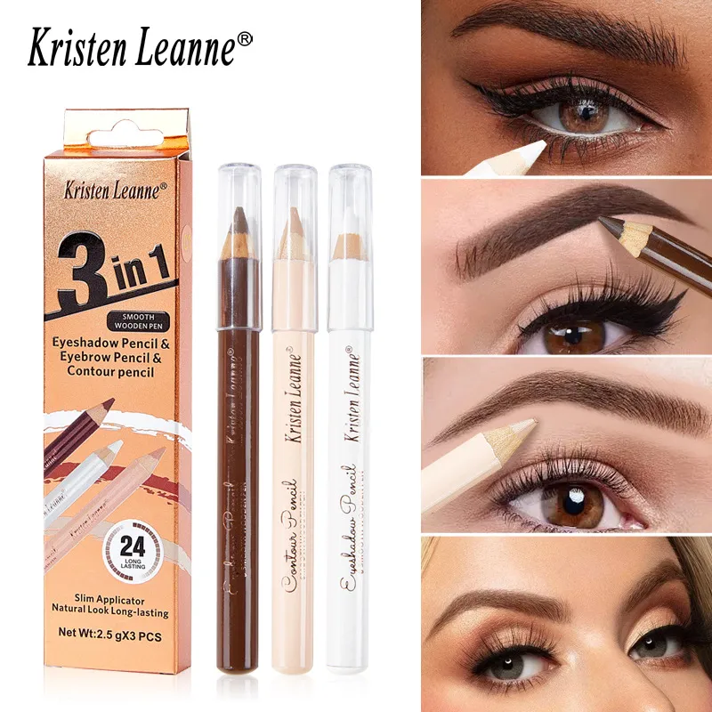 3PCS Wooden Eye Shadow Liner Contour Concealer Pencil Set - White Eyeshadow Eyebrow Contour Concealer Waterproof Makeup Kit — image 1