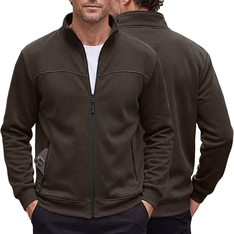 Four Seasons men's full-zip soft-shell jacket with stand-up collar, side pockets, long sleeves and relaxed casual style