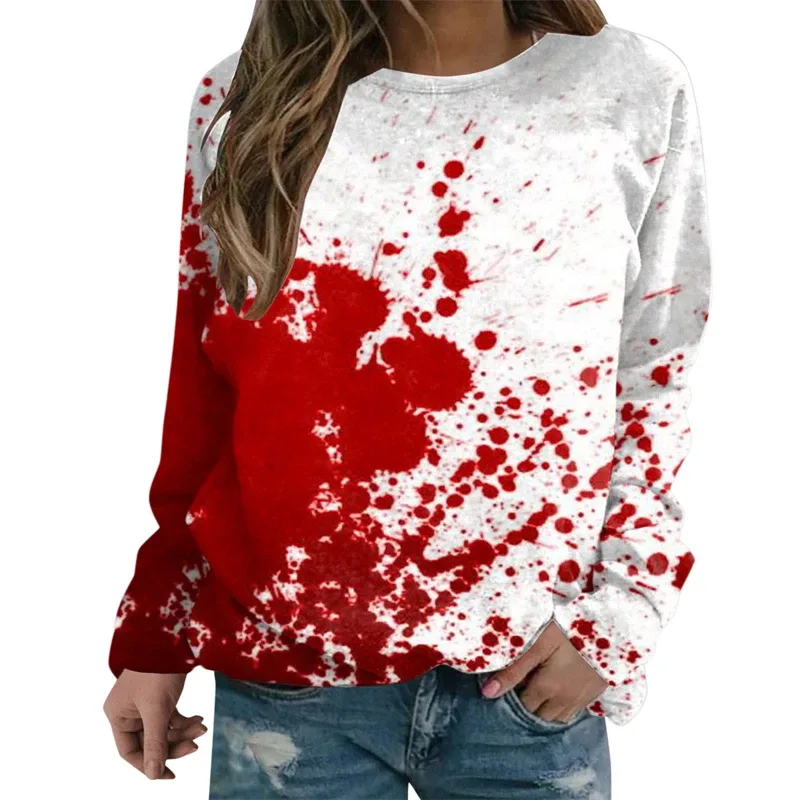 Sweatshirt Grafik Darah Keganasan Rekaan Pesta Halloween Pakaian Wanita Saya Baik Berdarah Wanita Sweater Wanita Seram Pullover Y2k