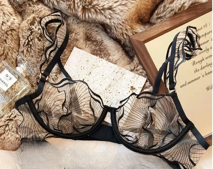 Womens French Lace Bra Set Ultra Thin Embroidery Hollow Minimizer Brassiere Sheer Lingerie Underwear Soft Comfortable 32 to 38 — image 8