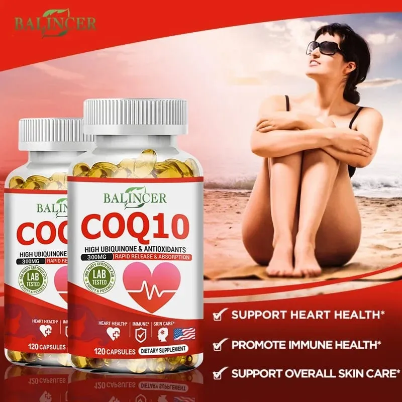 CoQ10 měkké gely - doplněk koenzymu Q10 (ubichinon) Vysoce vstřebatelný antioxidant podporuje zdraví srdce a produkci energie