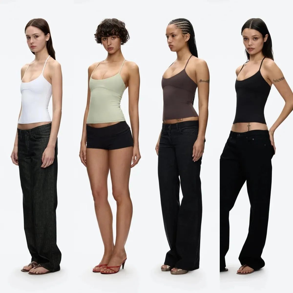 Halter-top med kryds-ryg skræddersyet talje-Cinching Camisole U-hals Halter-tanktop Metaludsmykket slim-fit-top til lag eller brug alene