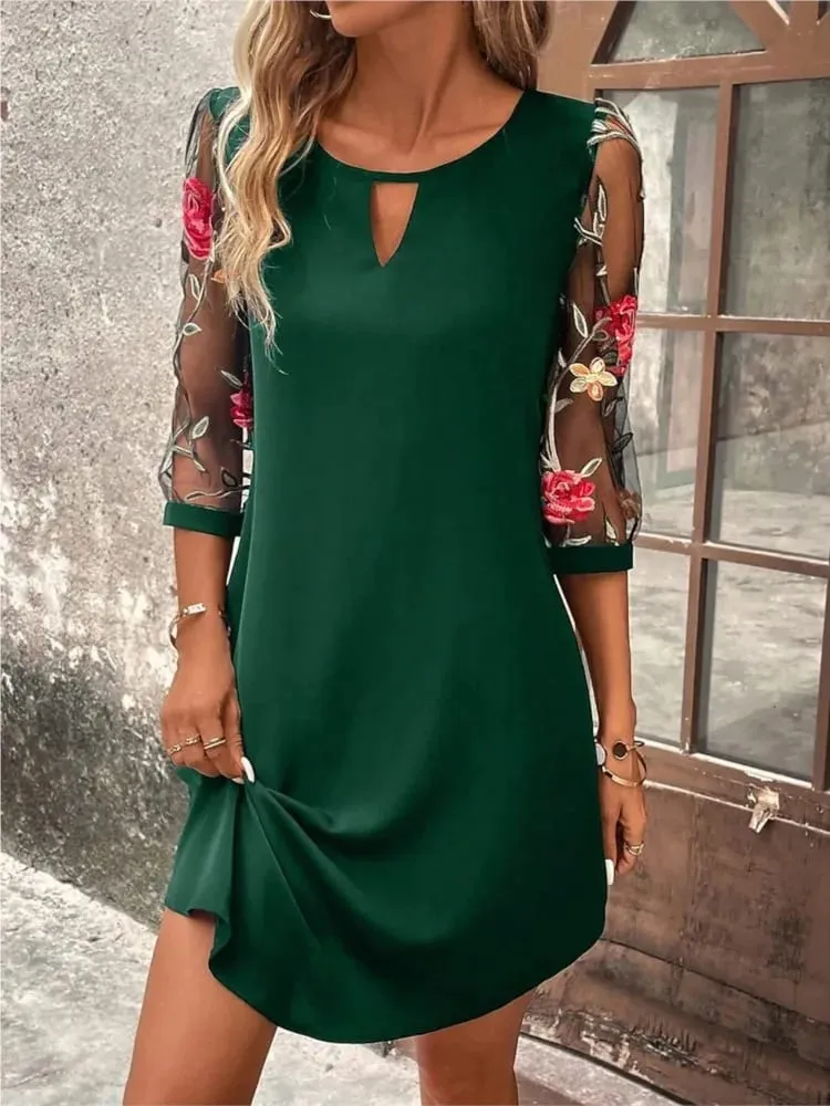 Lady Elegant Dress Fashion Print O Neck Three Quarter Pullover Dresses For Women Casual Office Skirts Womens Clothing Summer New — image 2