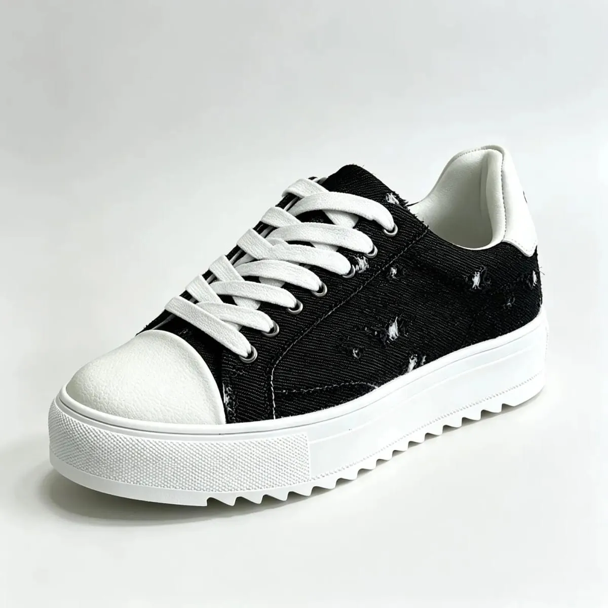 Okimoz Men Distressed Ripped Platform Canvas Sneakers Autumn Winter Low Top Lace Up Casual Campus Daily Skate Walking Shoes