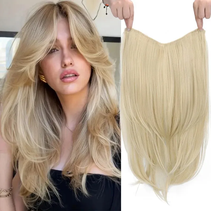 22Inch Synthetic Long Straight V-Shaped Layered Clip-In Hair Extensions for Women Invisible Seamless Hairpiece for Women — image 14