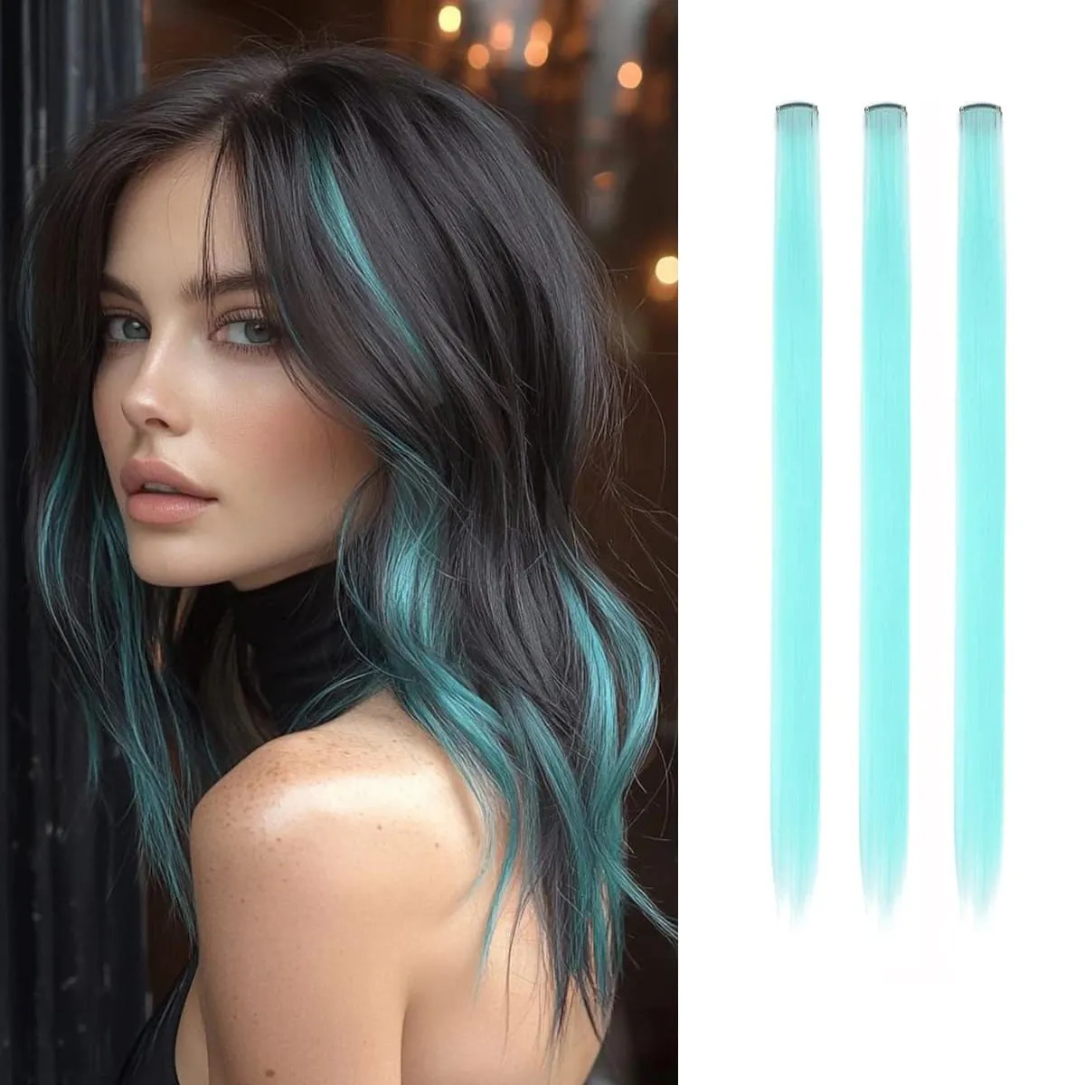 Synthetic 1-6pc Colored Hair Extensions Clip in Colorful Hair Extensions Rainbow Hair Extensions for Women Girls Hair Extensions