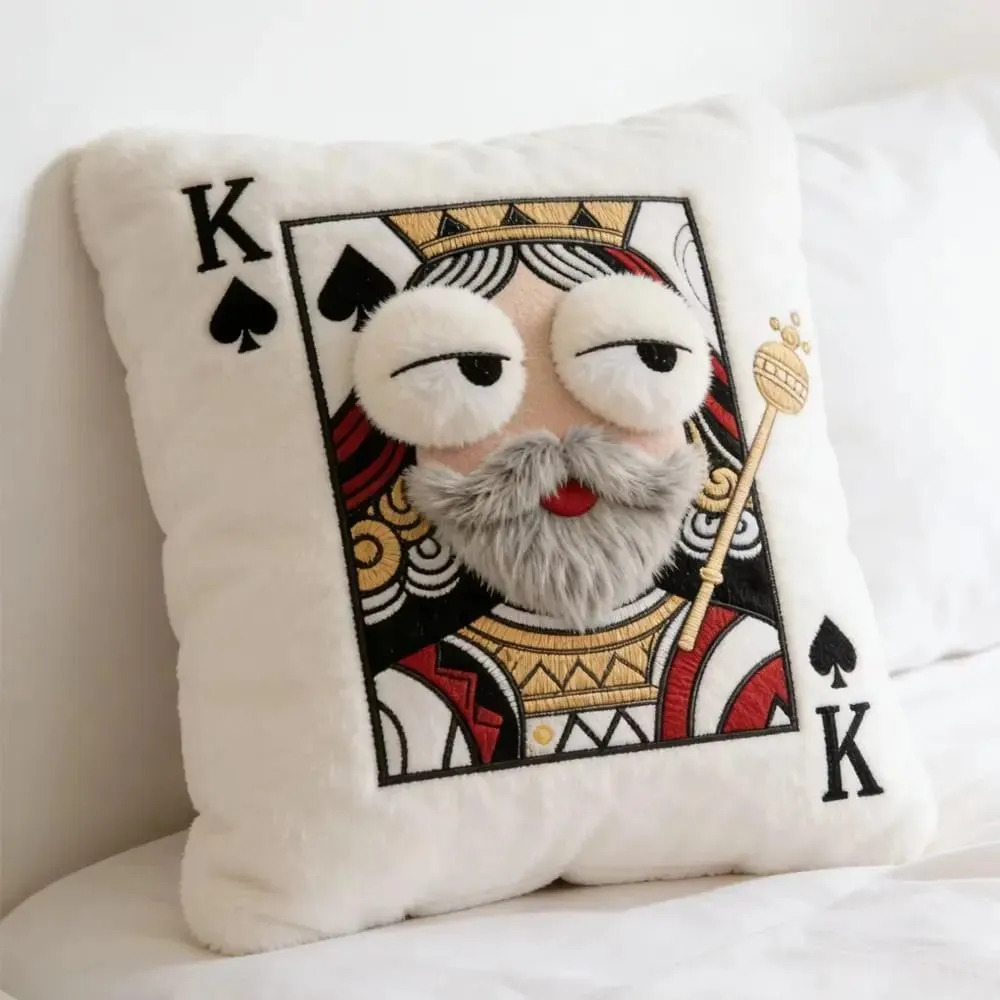 Patchwork Style Poker Card Cushion 3D Big Eyes High-Value Design Embroidered Pillow Card Game Theme Patchwork Pillow Home Decor — image 4