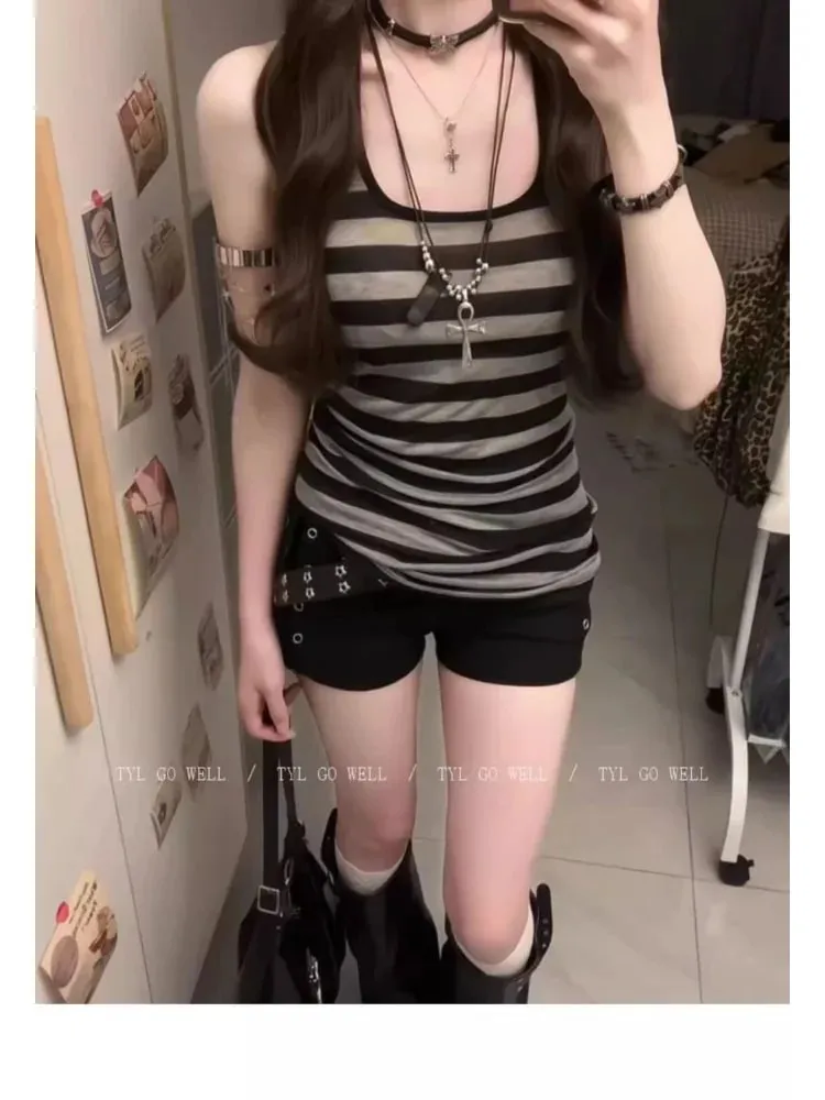 Panelled Stripe New Sweet Spice Girls Camis All-match Sling Sleeveless Slim Tanks Streetwear Personalized Casual Mujer — image 2